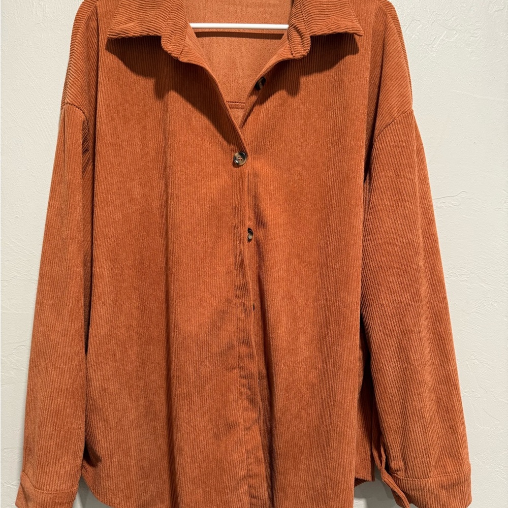 Women's Corduroy Button-Up Shirt - Rust